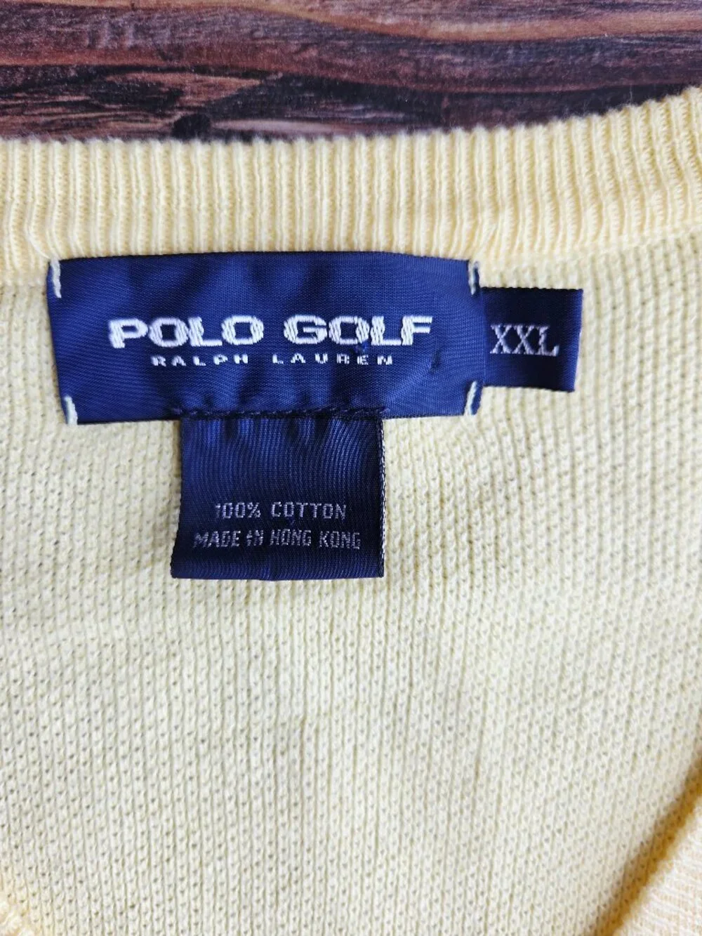 Vintage'90s Polo Golf Ralph Lauren Pony Cotton Vest V-Neck Waffle Knit Yellow